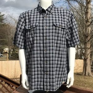 Carhartt Button Down Mens Shirt XL Thick Cotton Blue White Plaid Short Sleeve